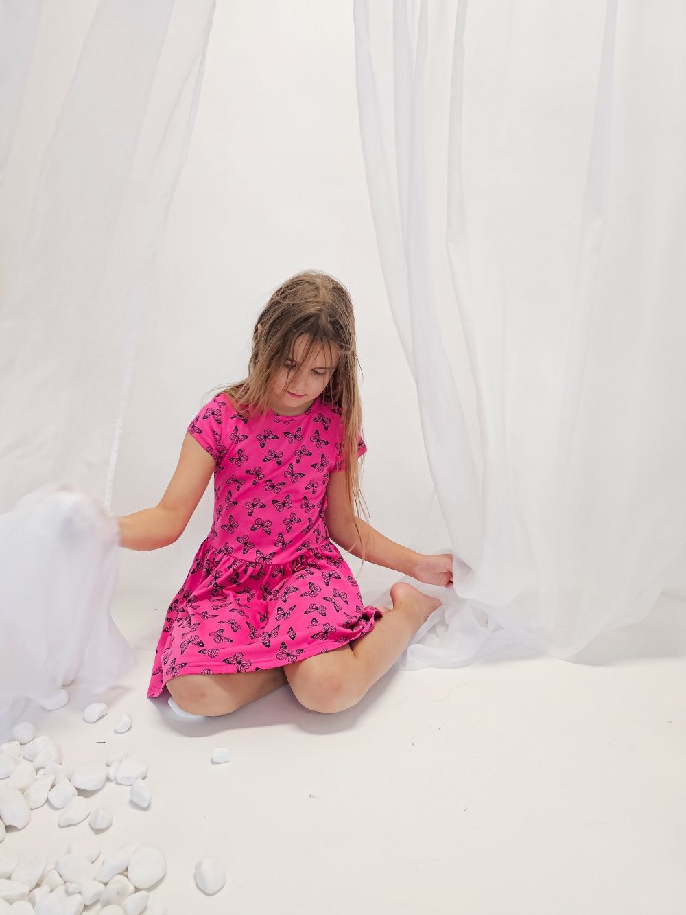 Dívčí šaty bavlněné BUTTERRFLY s krátkym rukávem