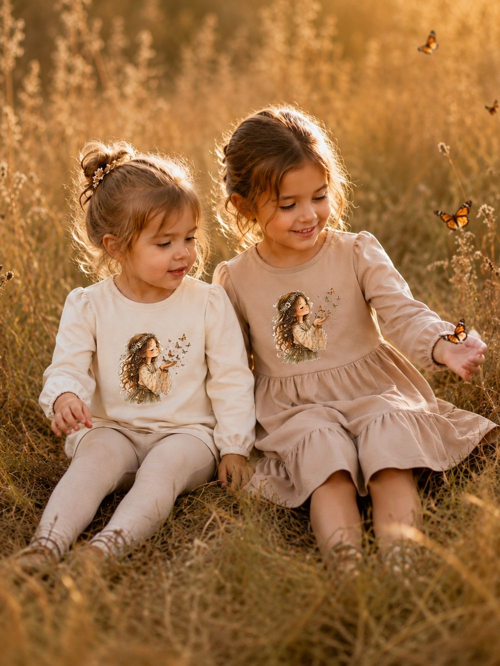 Dívčí šaty BUTTERFLIES and GIRL s dlouhým rukávem