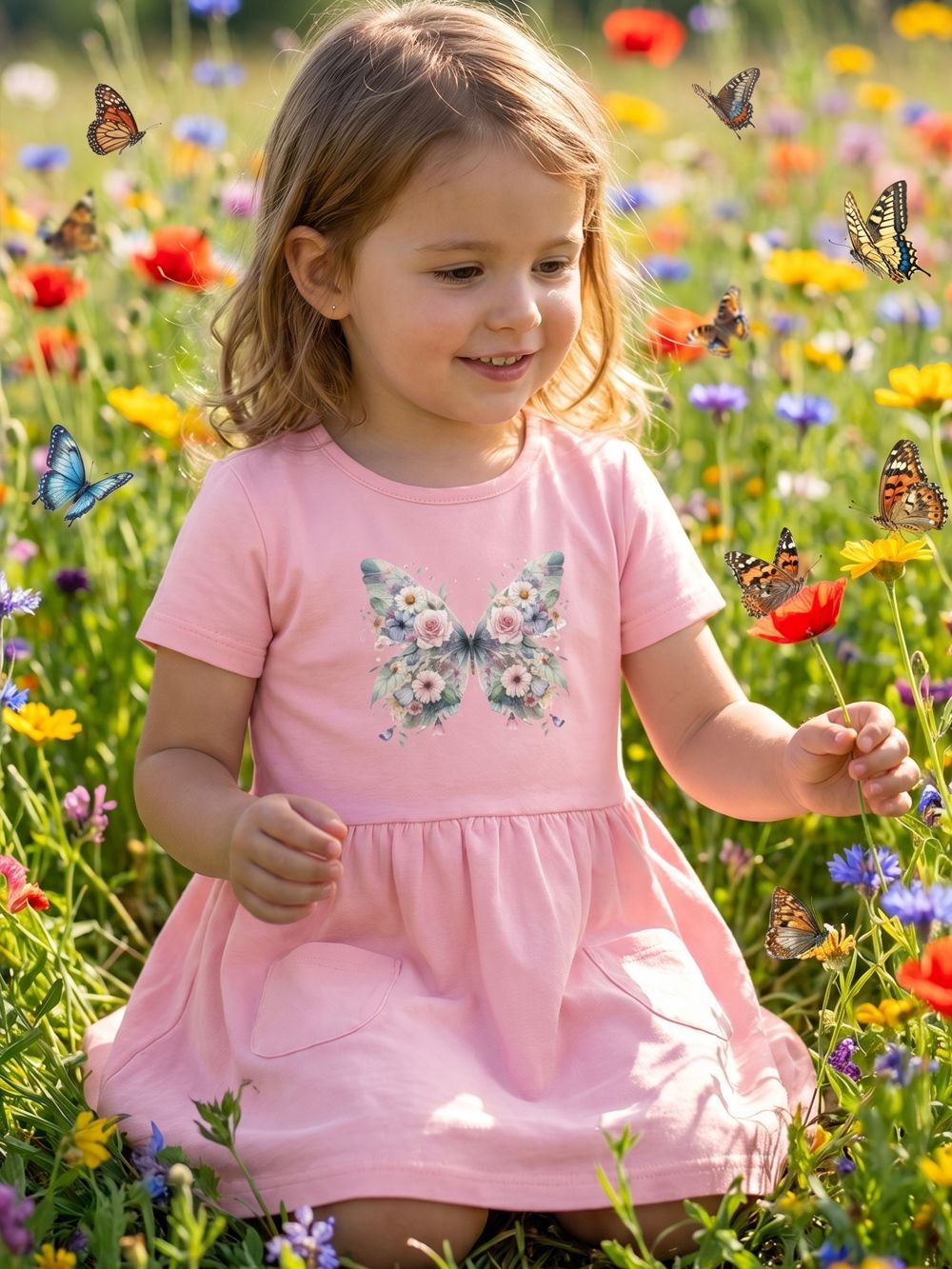 Dívčí šaty BUTTERFLY s krátkym rukávem