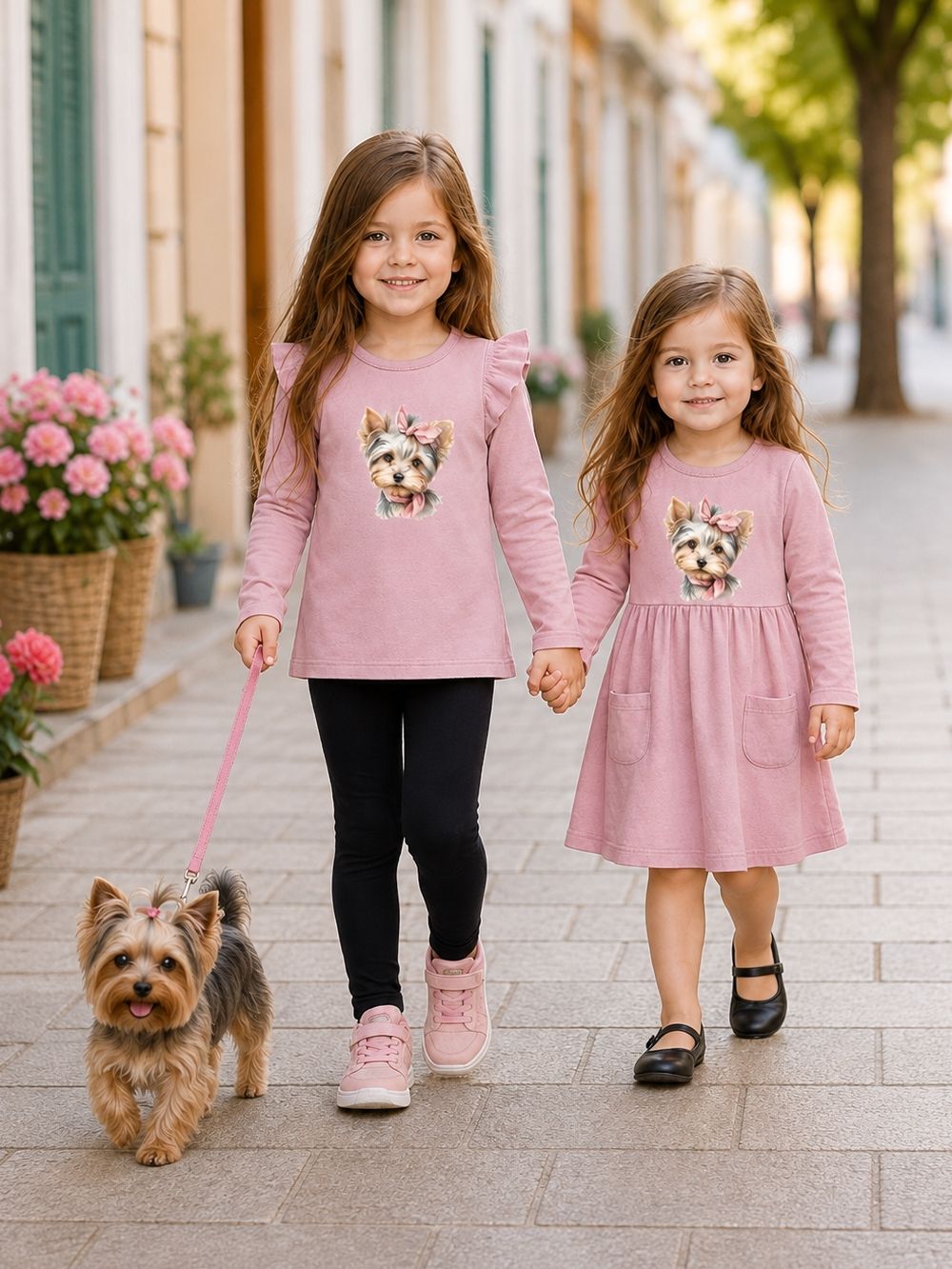 Dívčí šaty CUTE DOG s dlouhým rukávem