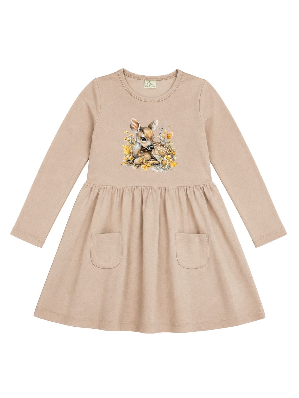 Dívčí šaty CUTE FAWN s dlouhým rukávem