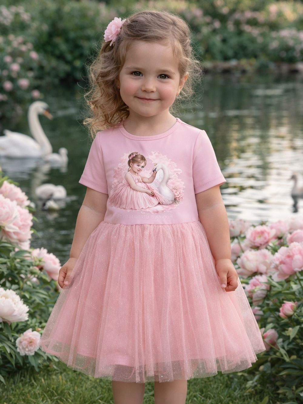 Dívčí šaty tyl GIRL and SWAN s krátkým rukávem