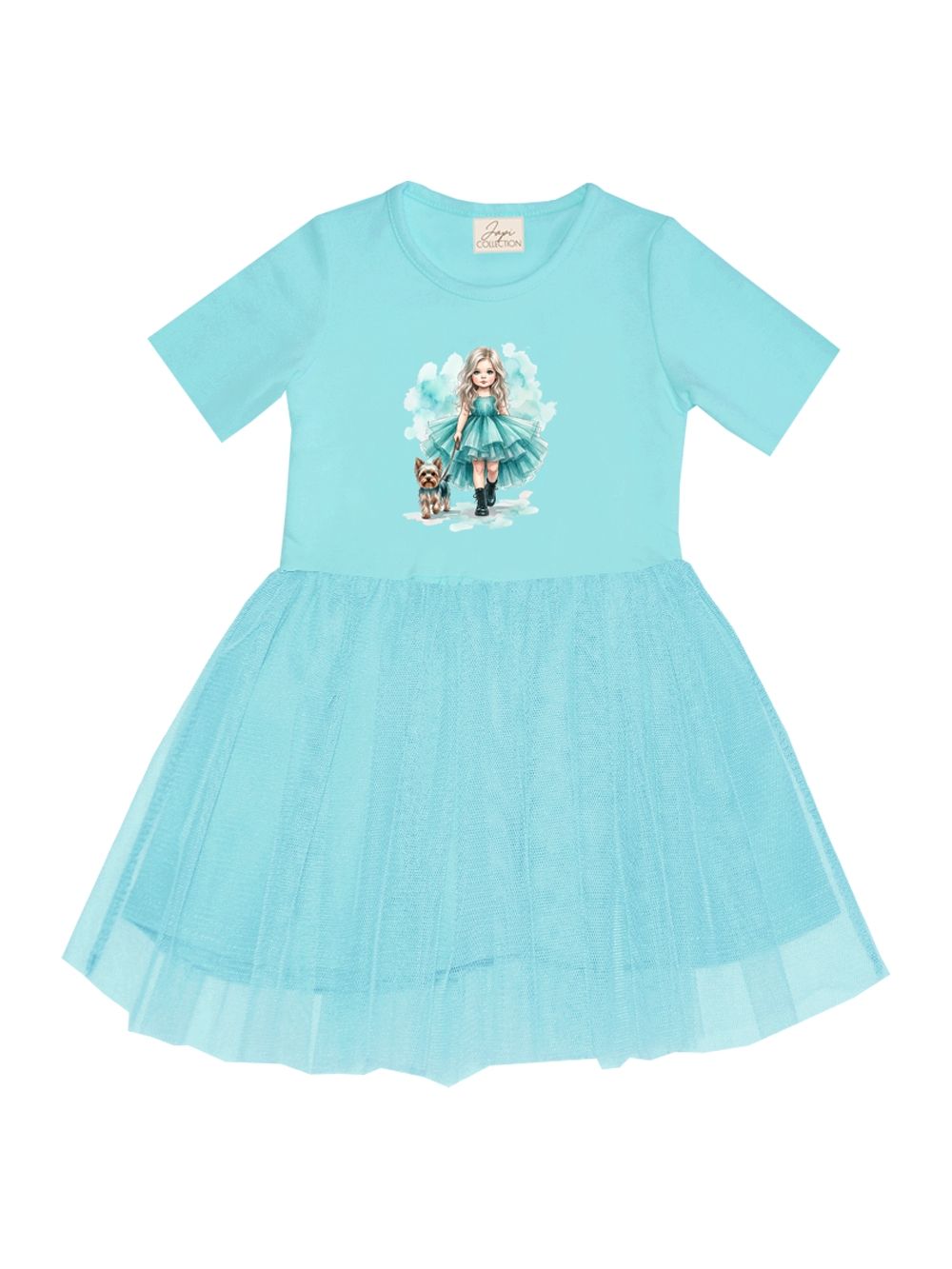 Dívčí šaty tyl GIRL IN TURQUOIS s krátkým rukávem