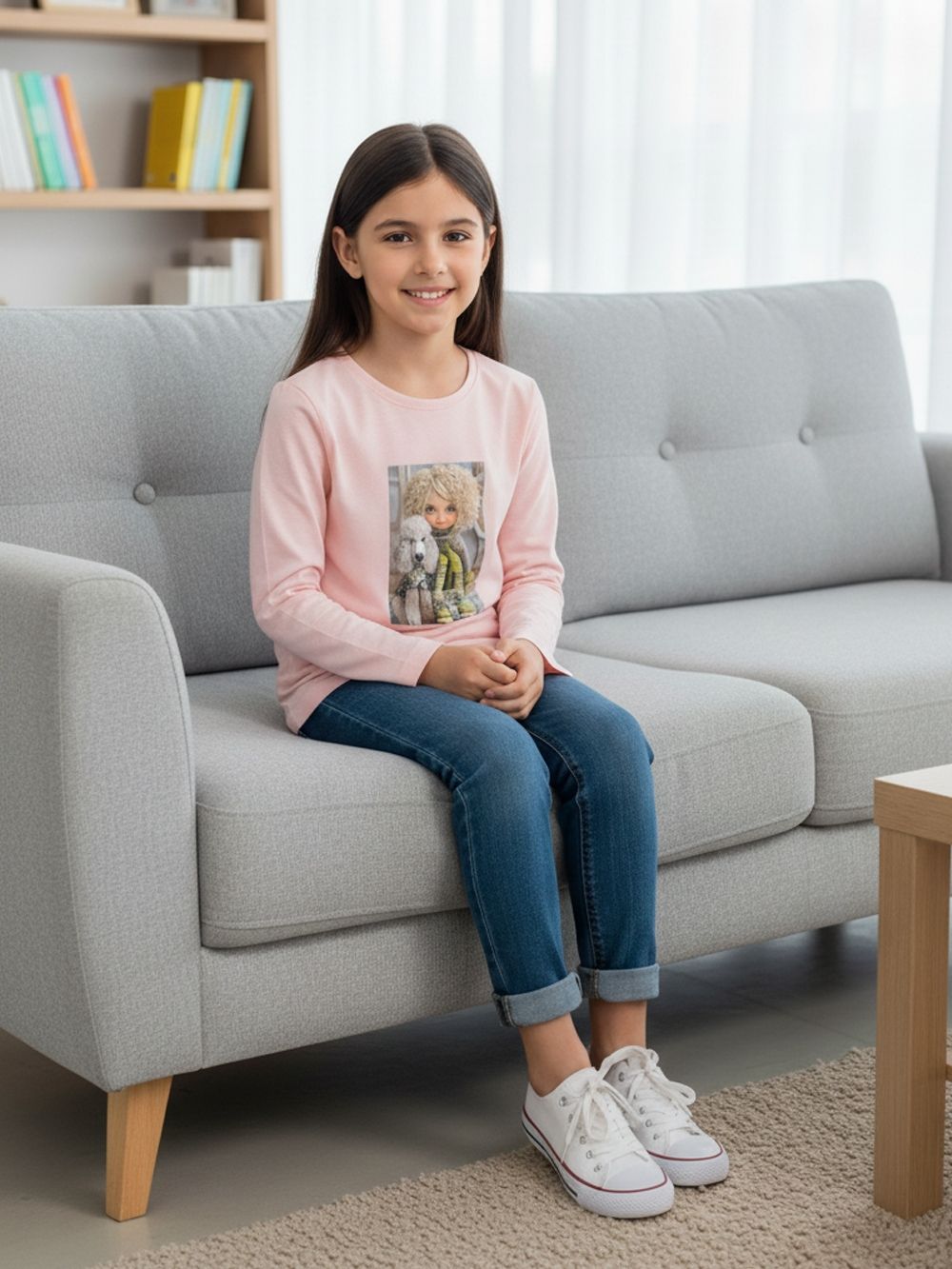 Dívčí tričko GIRL and DOG s dlouhým rukávem