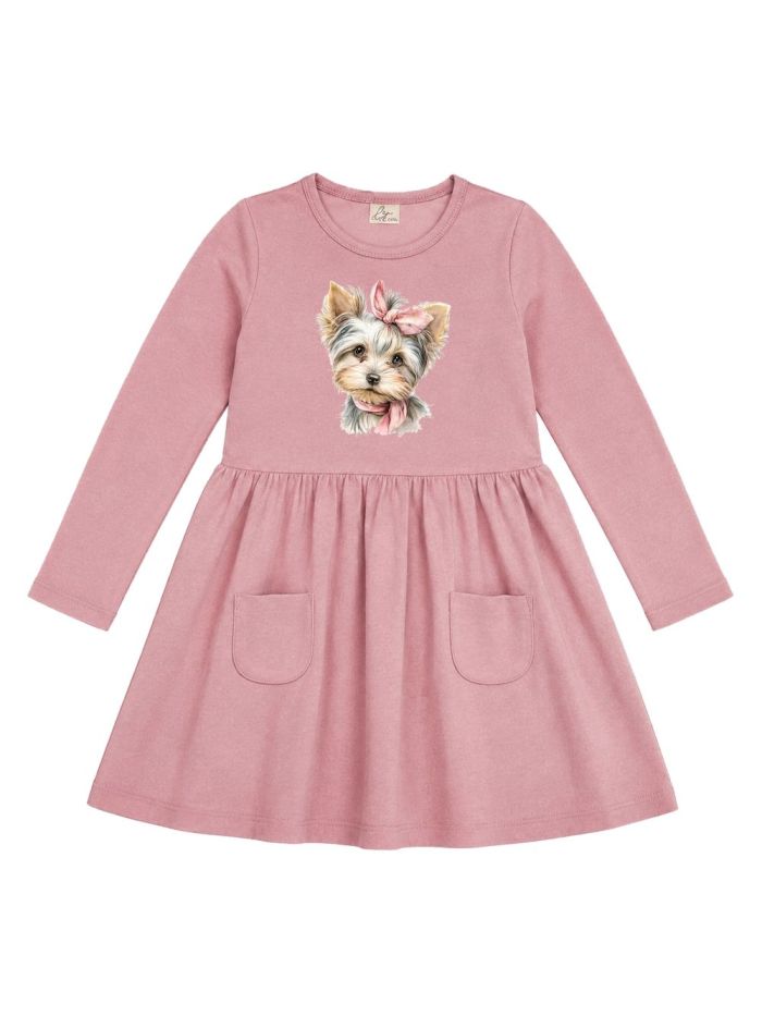 Dívčí šaty CUTE DOG s dlouhým rukávem