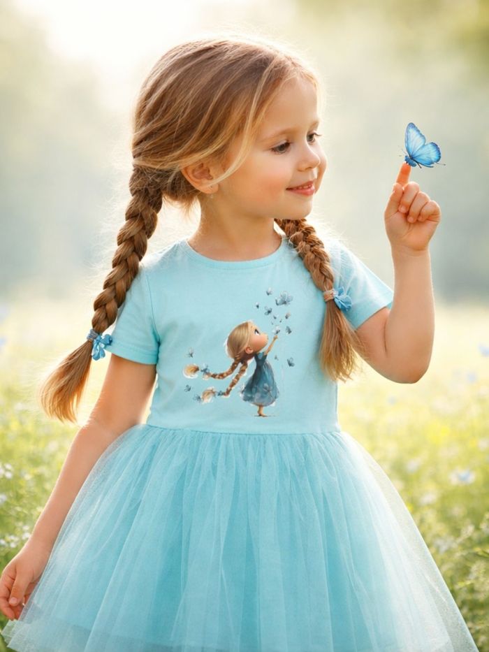 Dívčí šaty tyl GIRL and BUTTERFLIES s krátkým rukávem