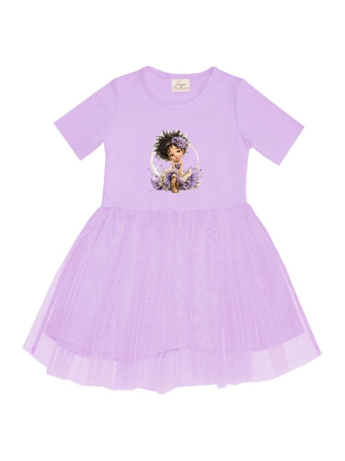 Dívčí šaty tyl GIRL and LAVENDER s krátkým rukávem