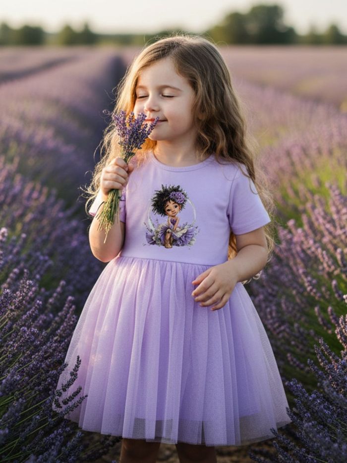 Dívčí šaty tyl GIRL and LAVENDER s krátkým rukávem