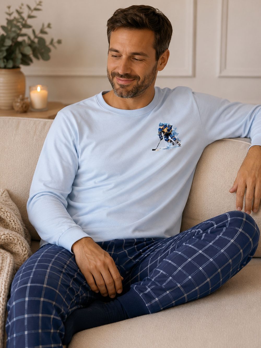 Pánské pyžamo HOCKEY PLAYER s dlouhým rukávem